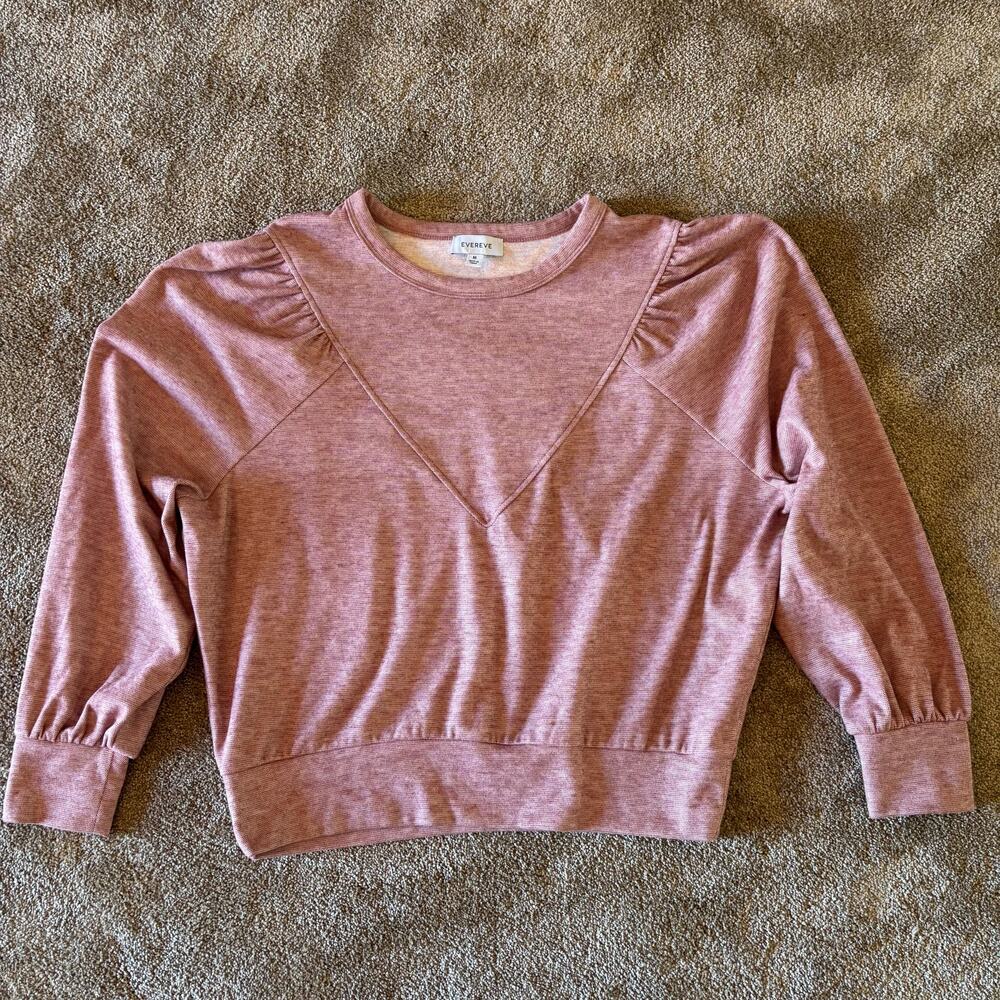 Evereve Pink Heather Maeve Kylar Pullover Sweatshirt Pleated Puff Sleeve Medium